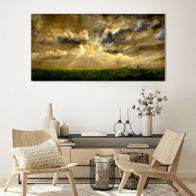 A peaceful landscape with clouds Glass Print