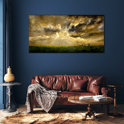 A peaceful landscape with clouds Glass Print
