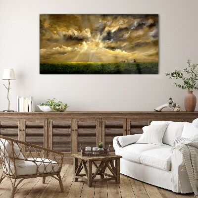 A peaceful landscape with clouds Glass Print