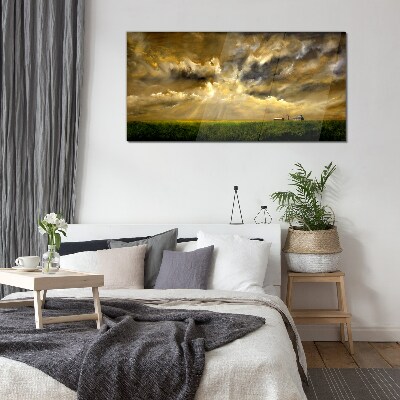 A peaceful landscape with clouds Glass Print