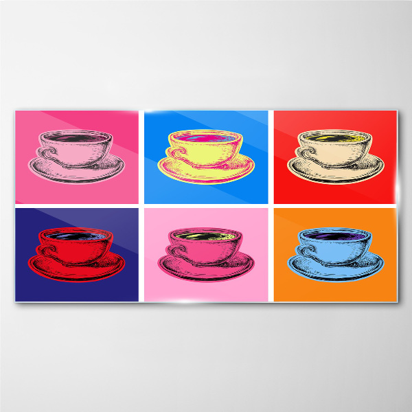 Colorful cups on the background Glass Wall Art