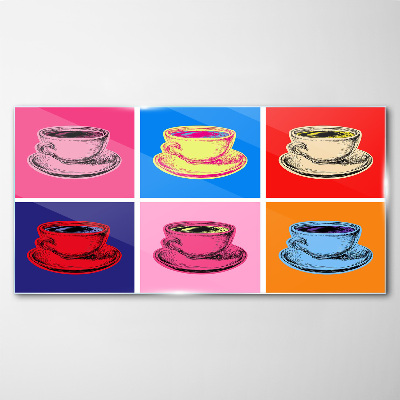 Colorful cups on the background Glass Wall Art