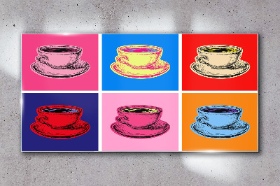 Colorful cups on the background Glass Wall Art