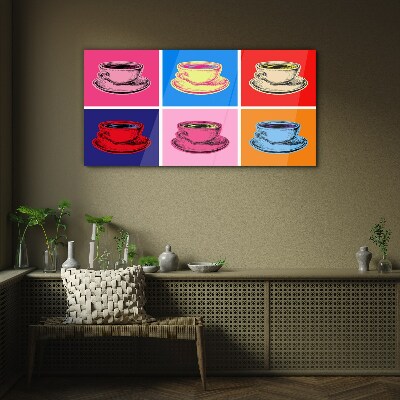 Colorful cups on the background Glass Wall Art