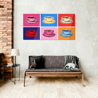 Colorful cups on the background Glass Wall Art