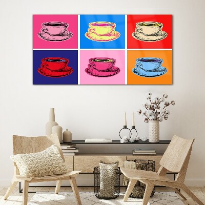 Colorful cups on the background Glass Wall Art
