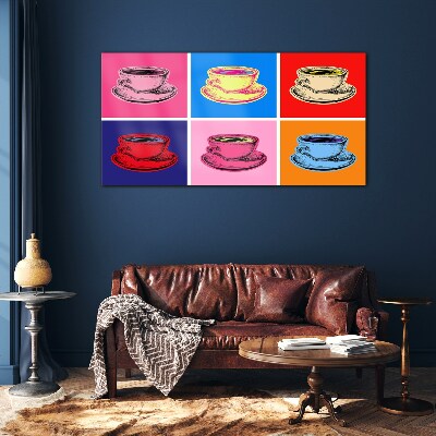 Colorful cups on the background Glass Wall Art