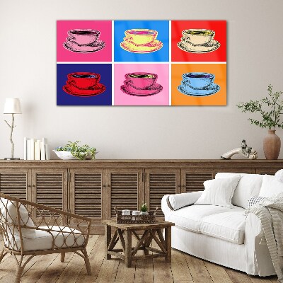 Colorful cups on the background Glass Wall Art