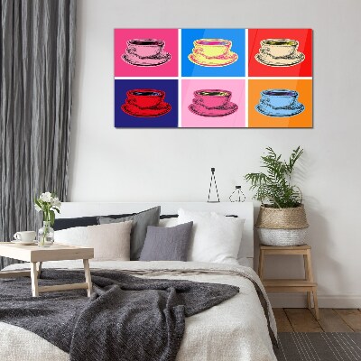 Colorful cups on the background Glass Wall Art