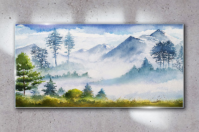 Landscape mountains tree Glass Wall Art