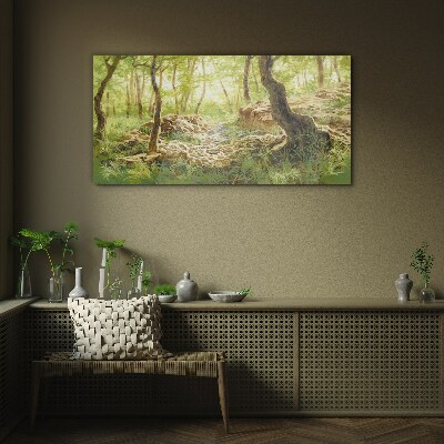 Green forest landscape with stones Glass Wall Art