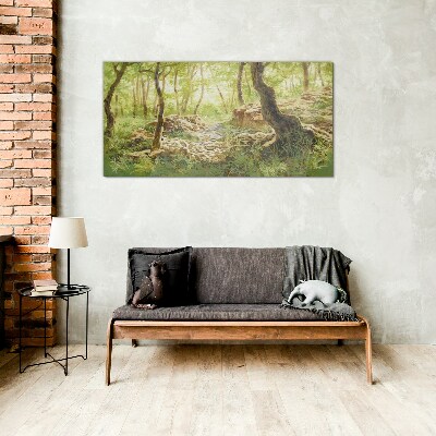 Green forest landscape with stones Glass Wall Art