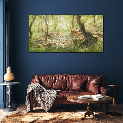 Green forest landscape with stones Glass Wall Art