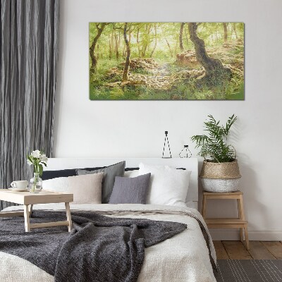 Green forest landscape with stones Glass Wall Art