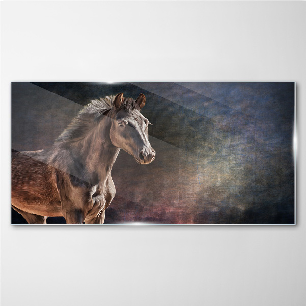 Portrait of a horse on an abstract background Glass Wall Art