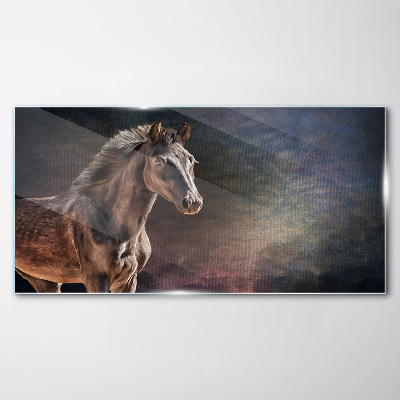 Portrait of a horse on an abstract background Glass Wall Art