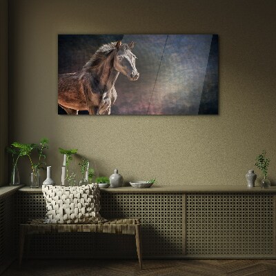 Portrait of a horse on an abstract background Glass Wall Art