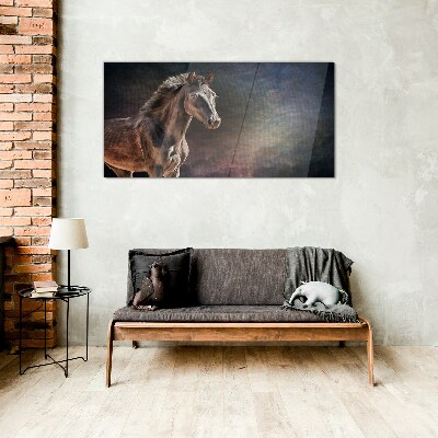 Portrait of a horse on an abstract background Glass Wall Art