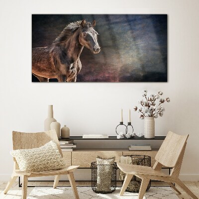 Portrait of a horse on an abstract background Glass Wall Art