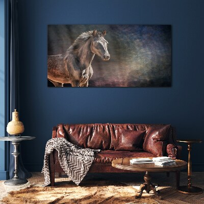 Portrait of a horse on an abstract background Glass Wall Art