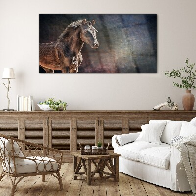 Portrait of a horse on an abstract background Glass Wall Art