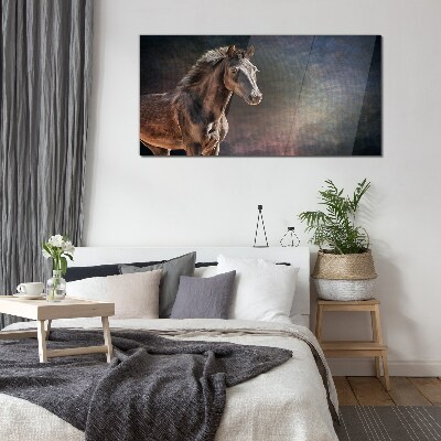 Portrait of a horse on an abstract background Glass Wall Art