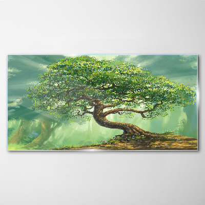 A green corner with a magic tree Glass Wall Art