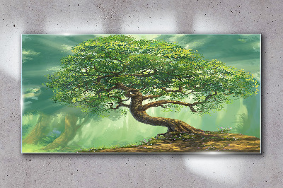 A green corner with a magic tree Glass Wall Art