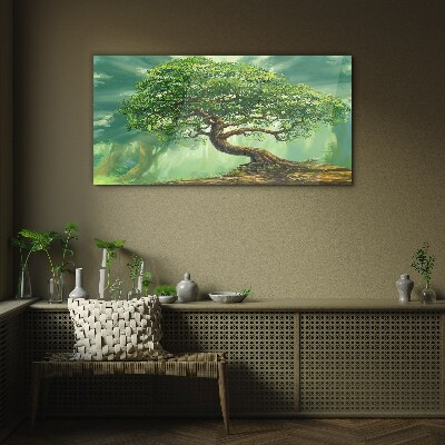 A green corner with a magic tree Glass Wall Art