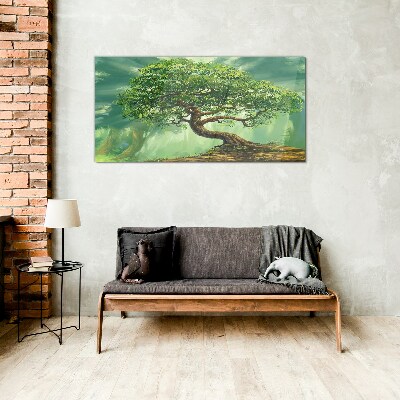 A green corner with a magic tree Glass Wall Art