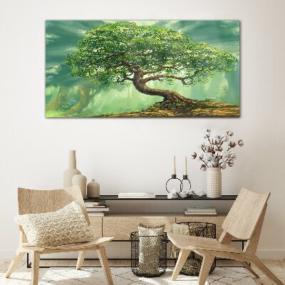 A green corner with a magic tree Glass Wall Art