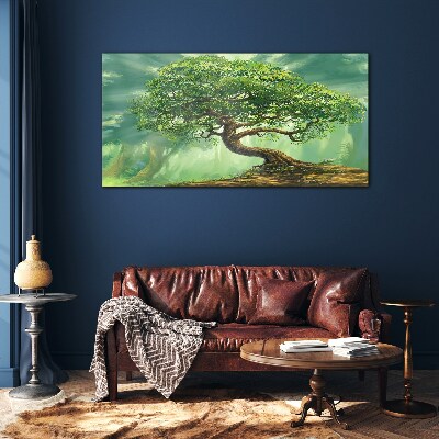 A green corner with a magic tree Glass Wall Art