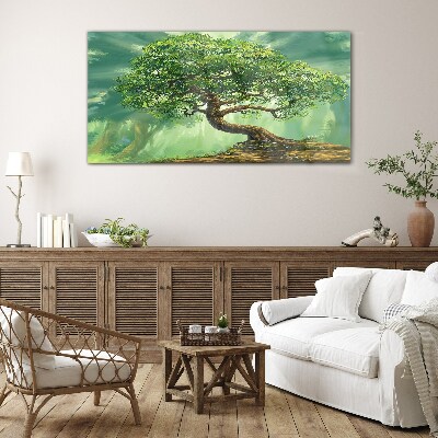 A green corner with a magic tree Glass Wall Art