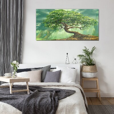 A green corner with a magic tree Glass Wall Art
