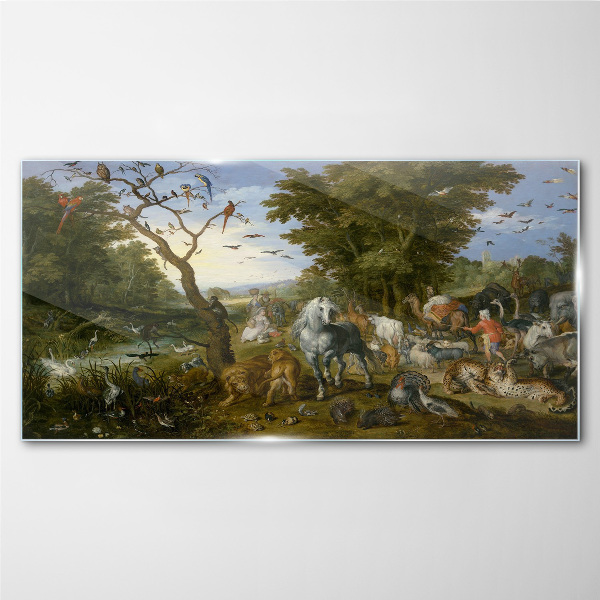 Paradise landscape with fauna and flora Glass Wall Art