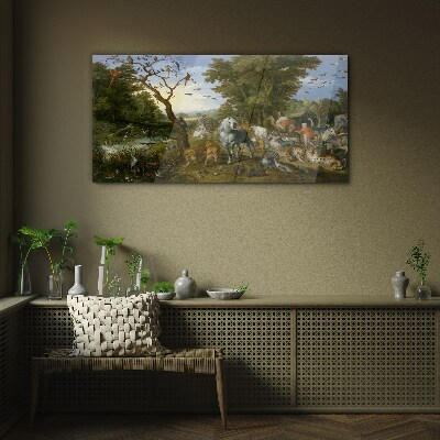 Paradise landscape with fauna and flora Glass Wall Art