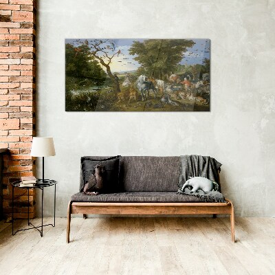 Paradise landscape with fauna and flora Glass Wall Art
