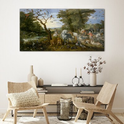 Paradise landscape with fauna and flora Glass Wall Art