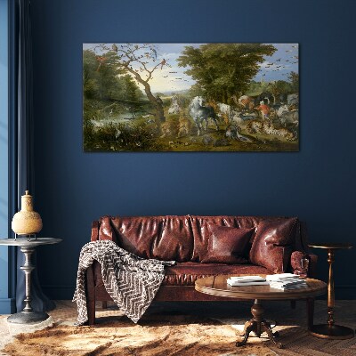 Paradise landscape with fauna and flora Glass Wall Art