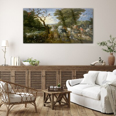 Paradise landscape with fauna and flora Glass Wall Art