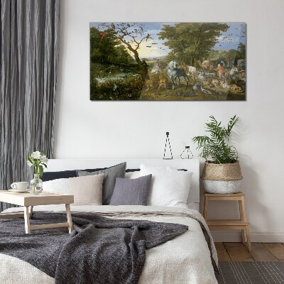 Paradise landscape with fauna and flora Glass Wall Art