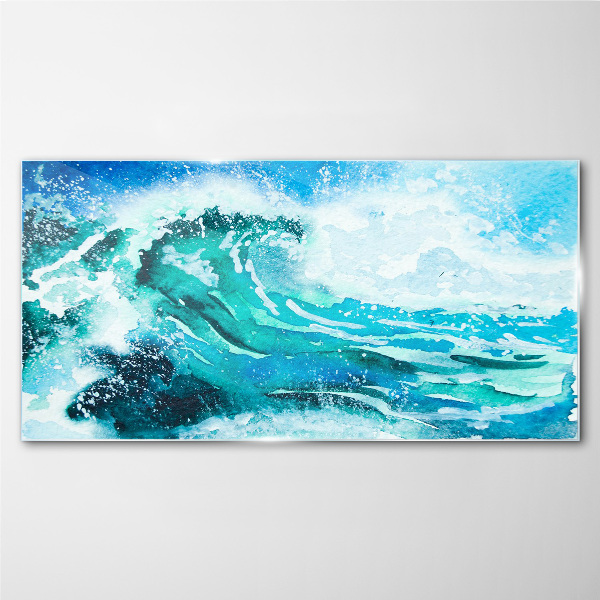 A wave in shades of turquoise Glass Wall Art