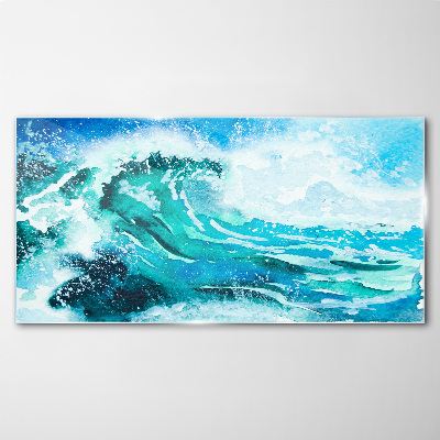 A wave in shades of turquoise Glass Wall Art
