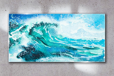 A wave in shades of turquoise Glass Wall Art