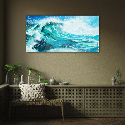 A wave in shades of turquoise Glass Wall Art