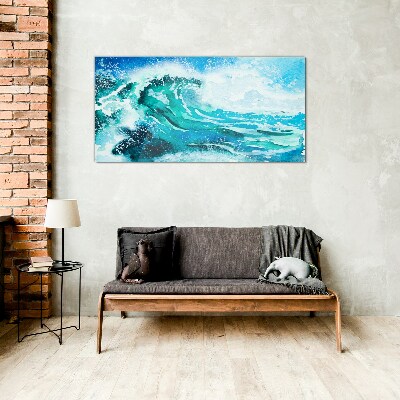 A wave in shades of turquoise Glass Wall Art