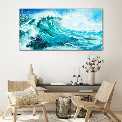 A wave in shades of turquoise Glass Wall Art