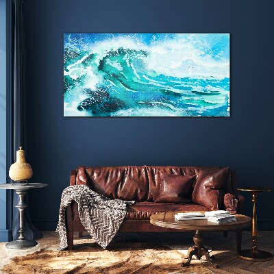 A wave in shades of turquoise Glass Wall Art