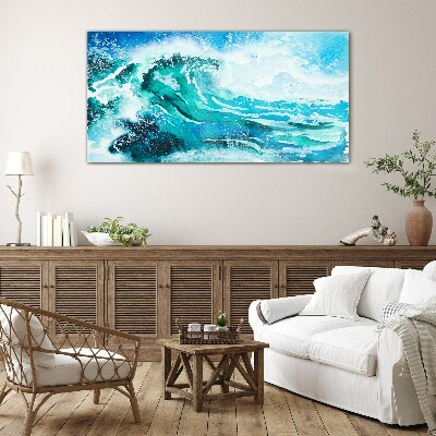 A wave in shades of turquoise Glass Wall Art