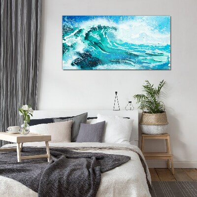 A wave in shades of turquoise Glass Wall Art